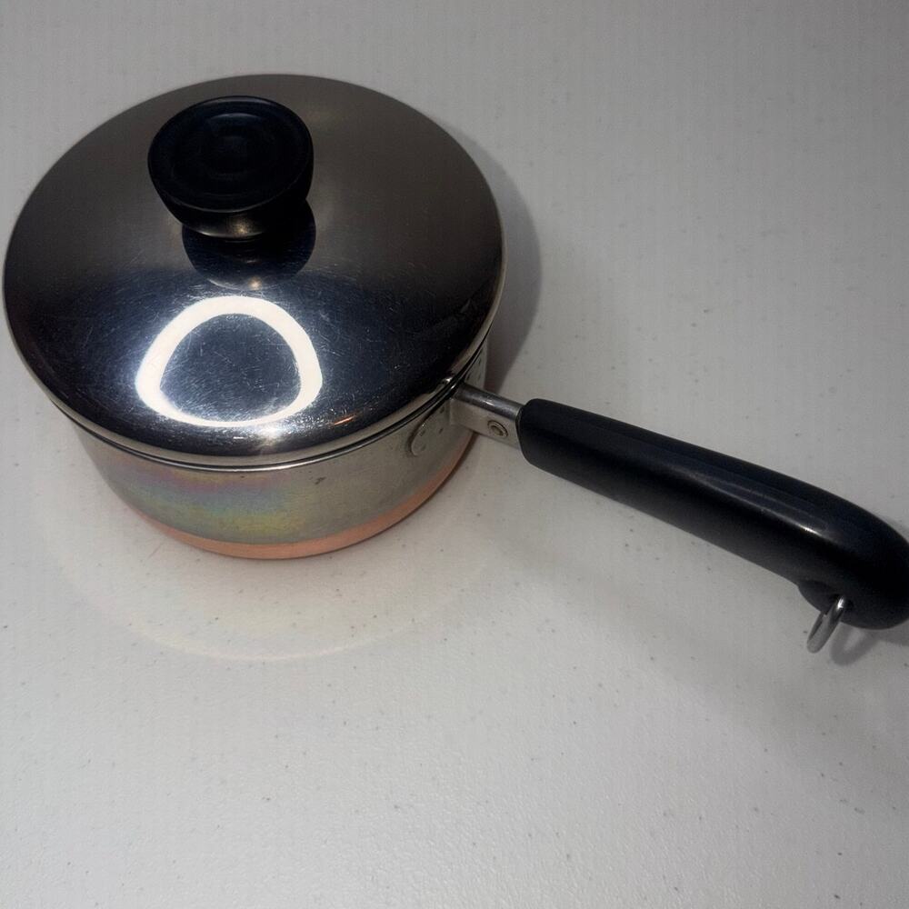 Revere Ware 1801 Copper Bottom Stainless 1 Qt Sauce Pan Lid Clinton Made in USA